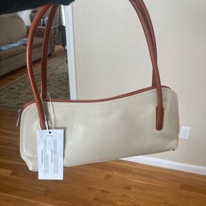 Cream colored Shoulder Bag with Brown Straps